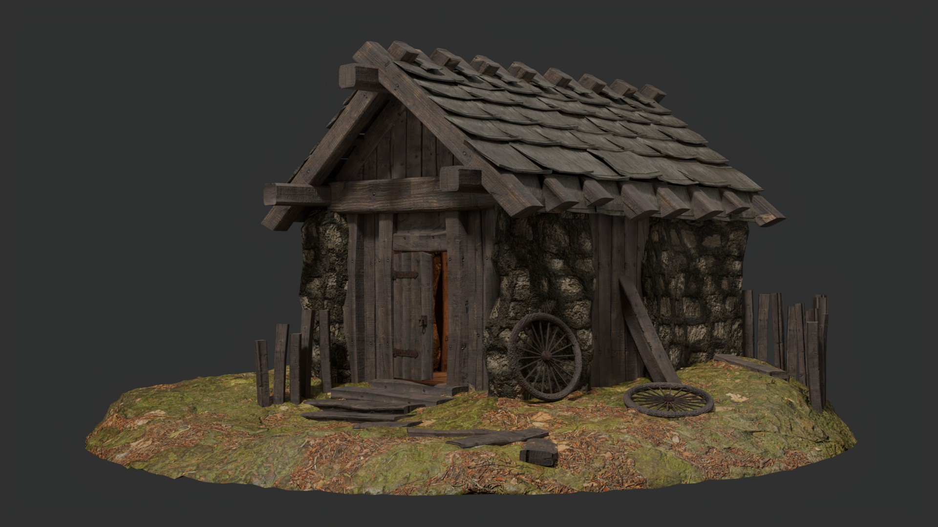 Modélisation 3D d'une vieille maison délabrée