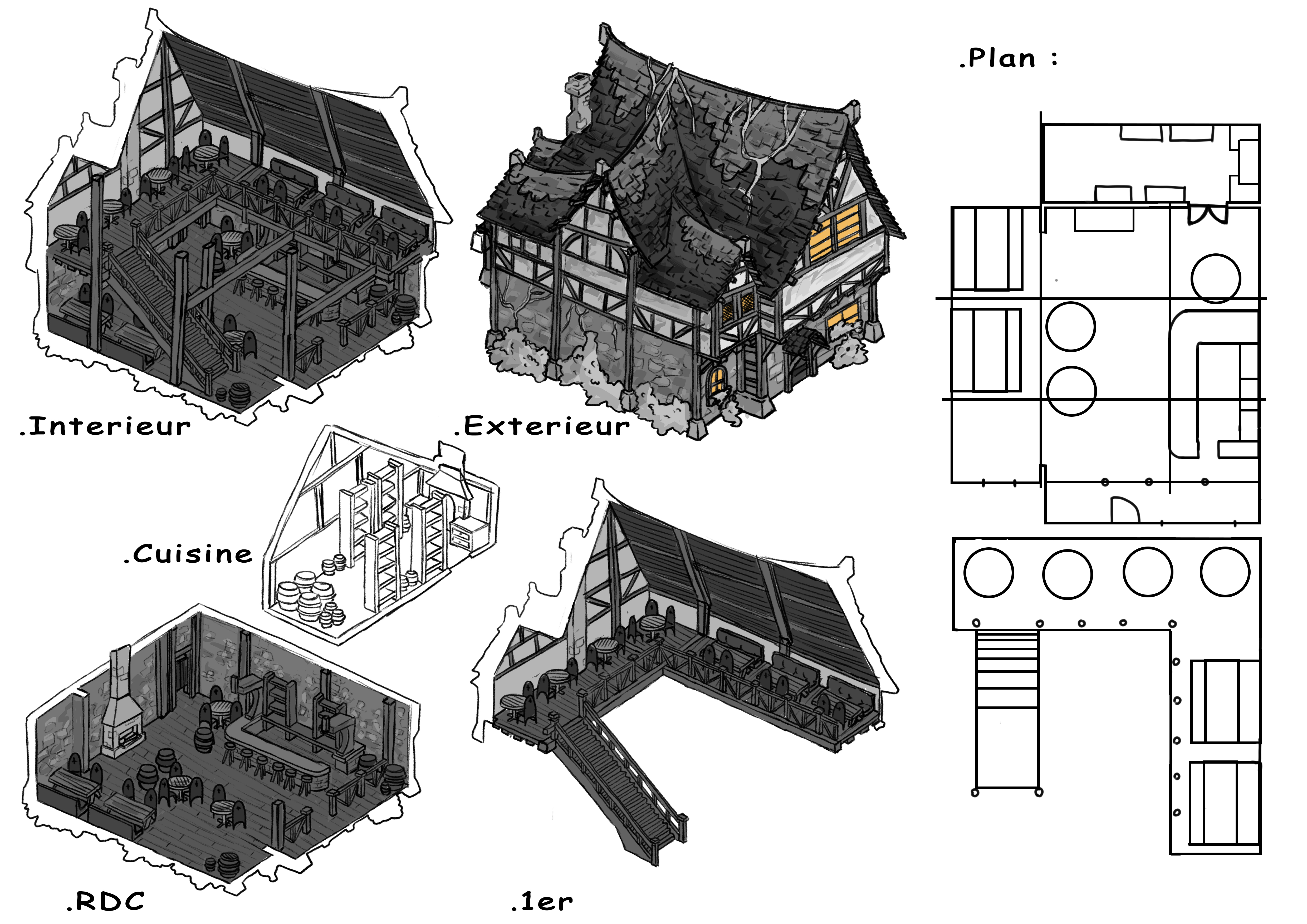 Plans et références de la taverne