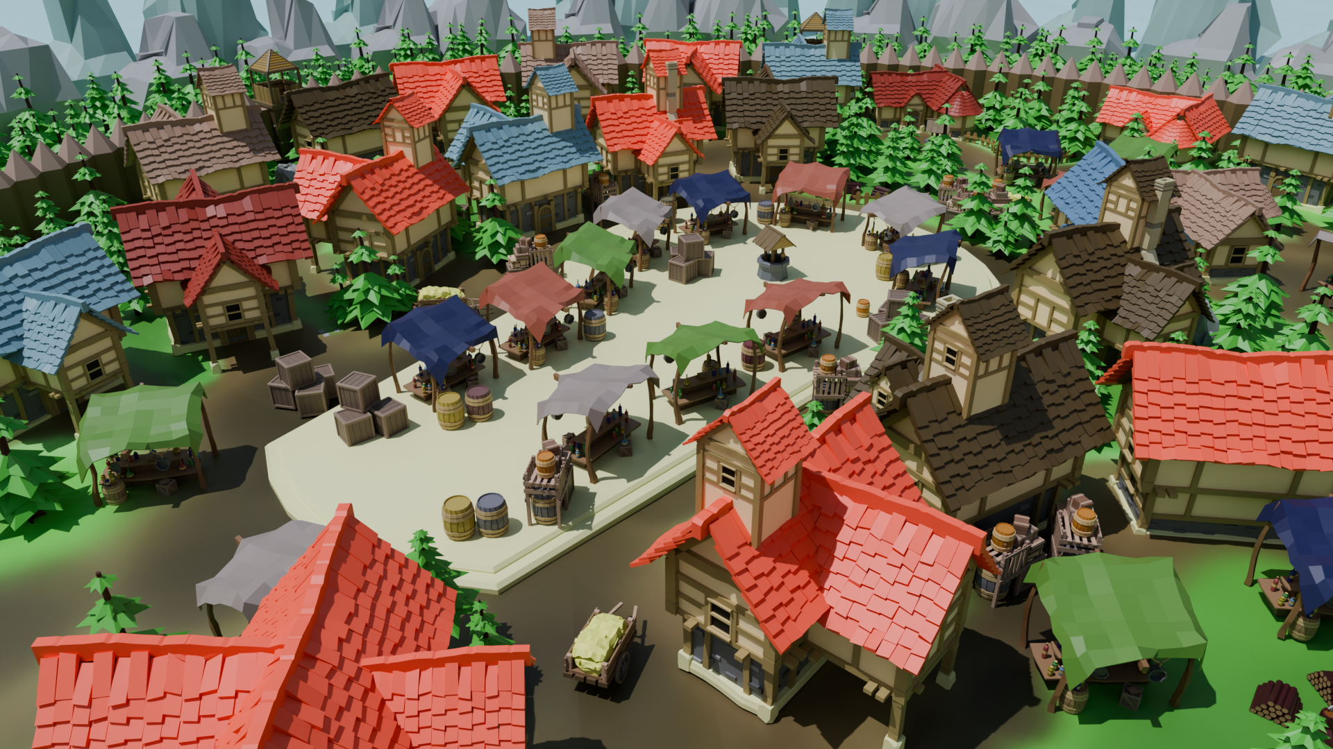 Village médiéval low poly