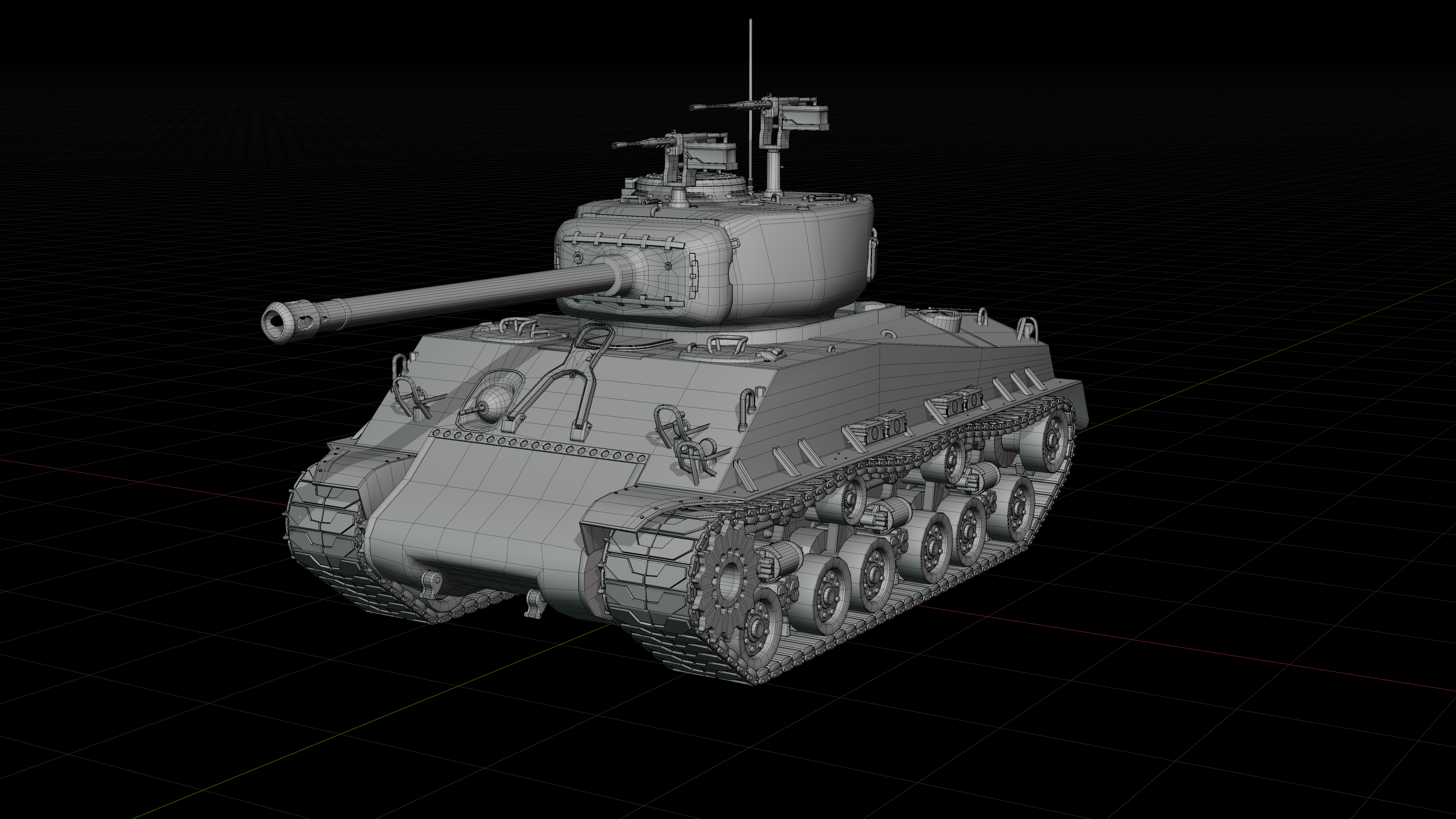 Modélisation du Sherman M4A2E8, blocking et high-poly (1)