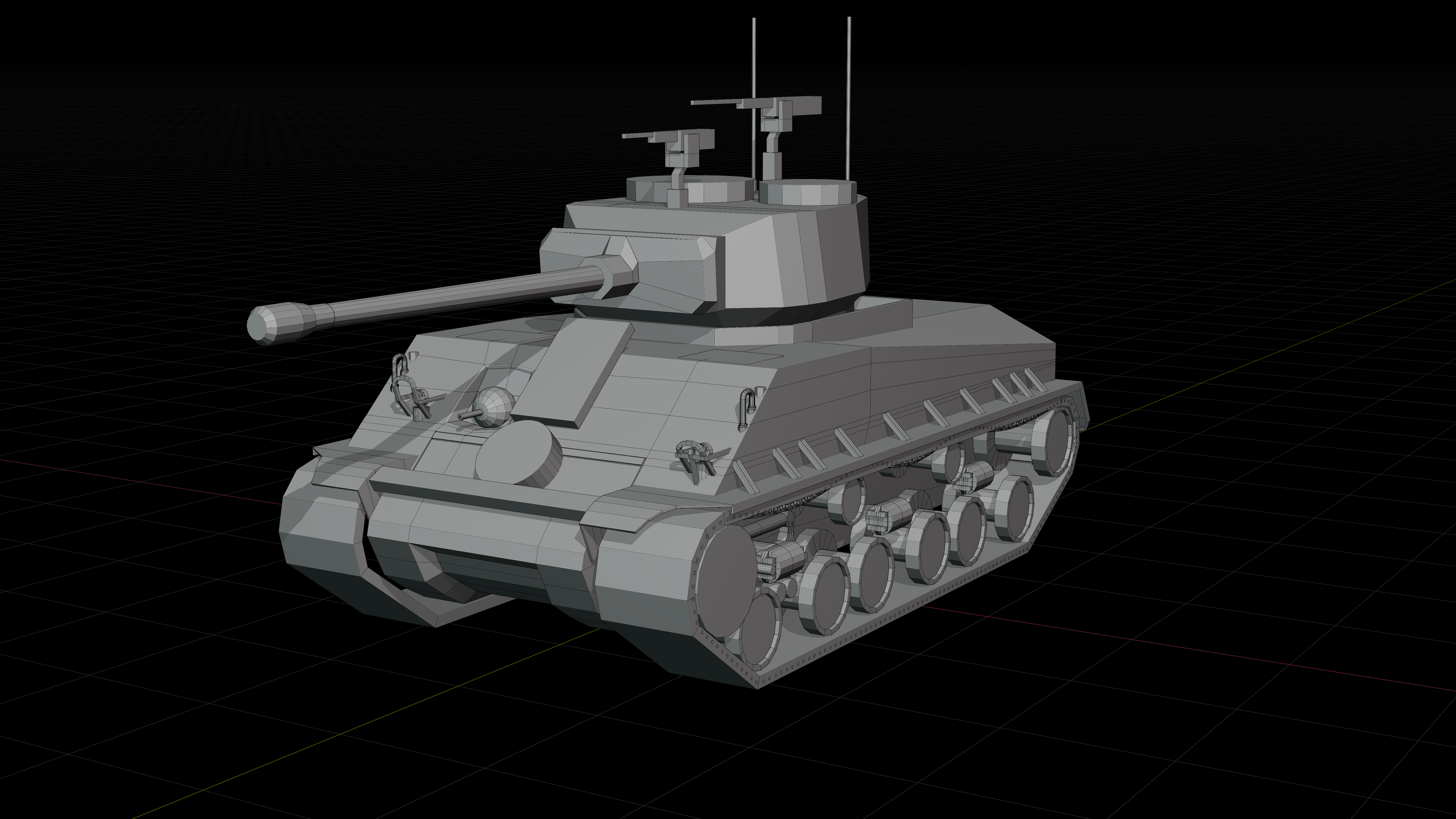 Modélisation du Sherman M4A2E8, blocking et high-poly (2)